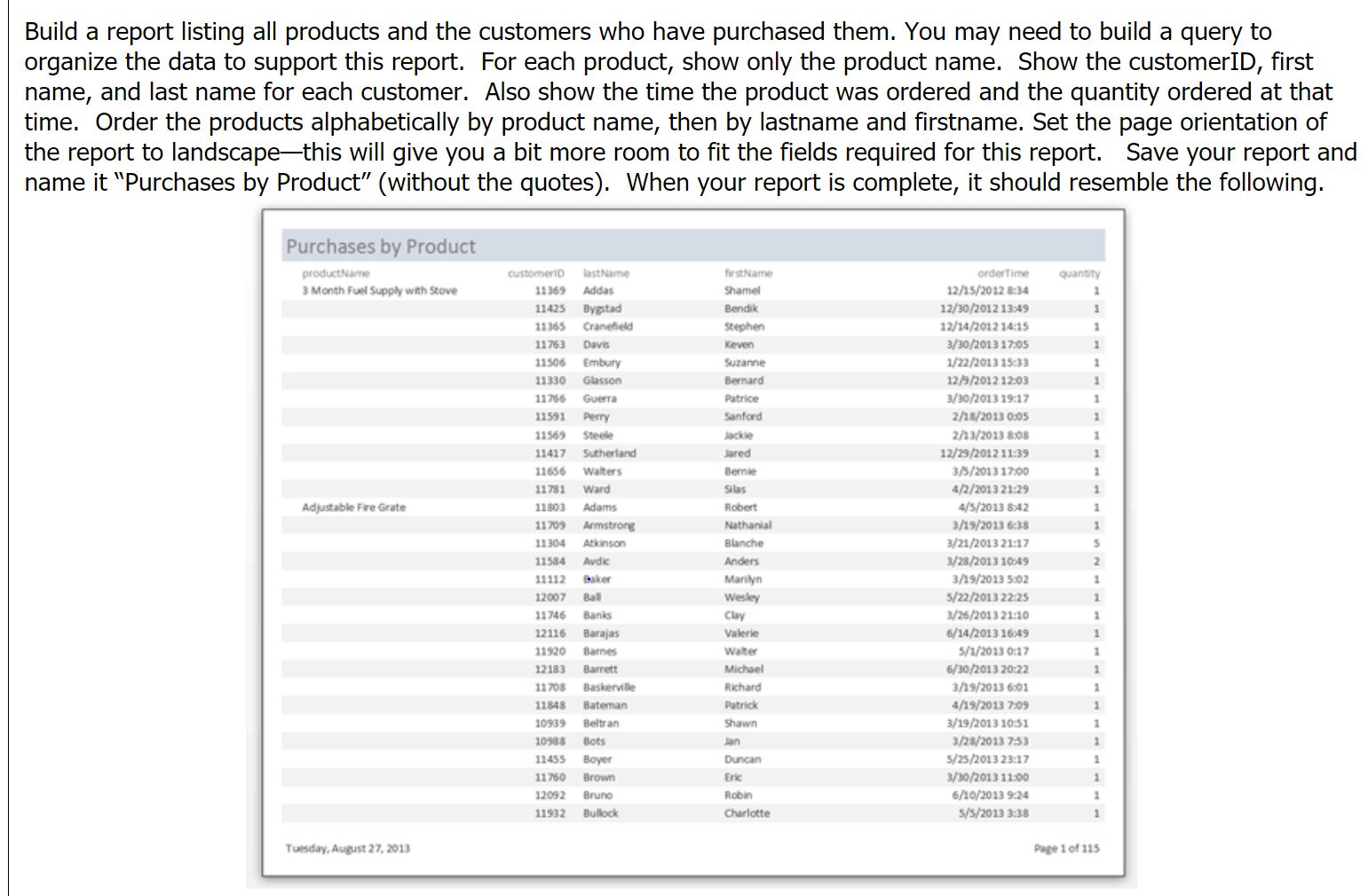 Build a report listing all products and the customers