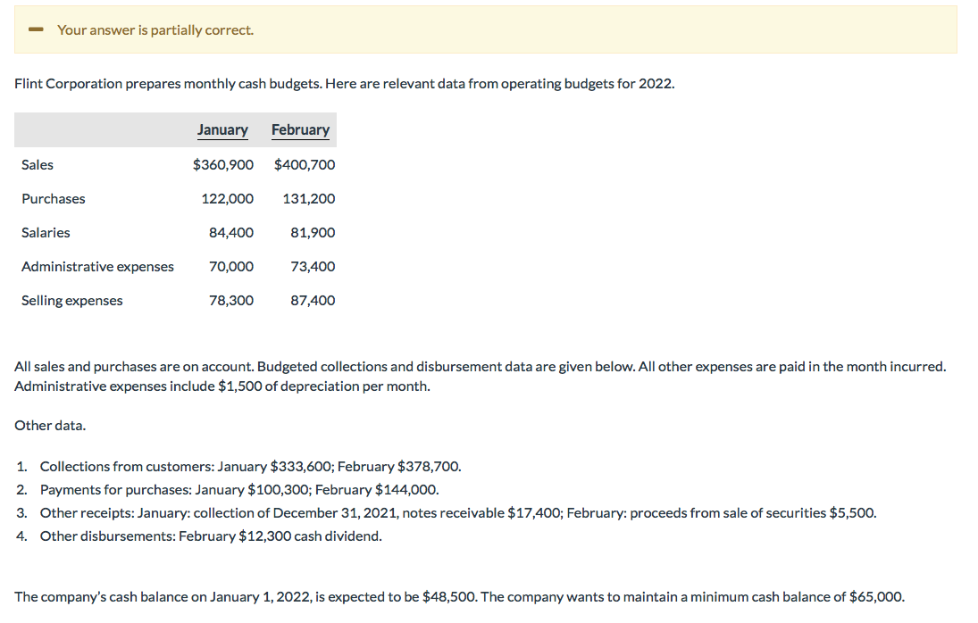 Solved Your Answer Is Partially Correct Flint Corporation Chegg