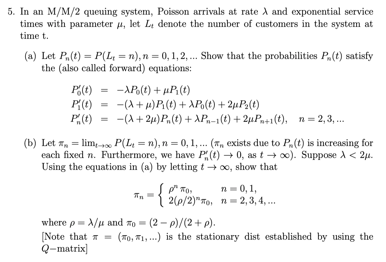 Solved 5. In an M/M/2 queuing system, Poisson arrivals at