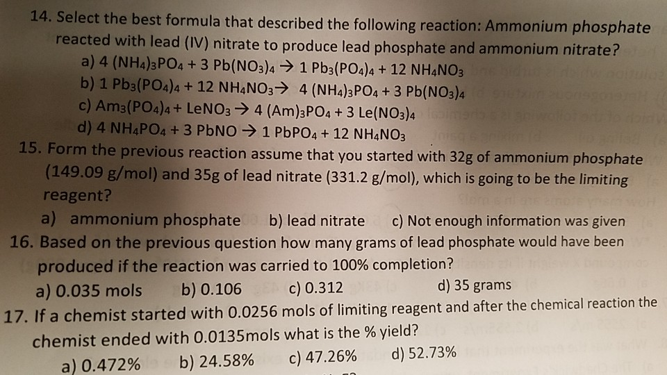 Solved 14. Select the best formula that described the