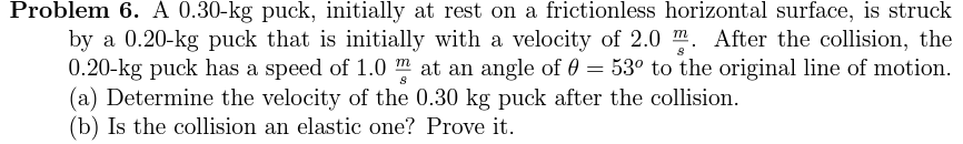 Solved Problem 6. A 0.30−kg puck, initially at rest on a | Chegg.com