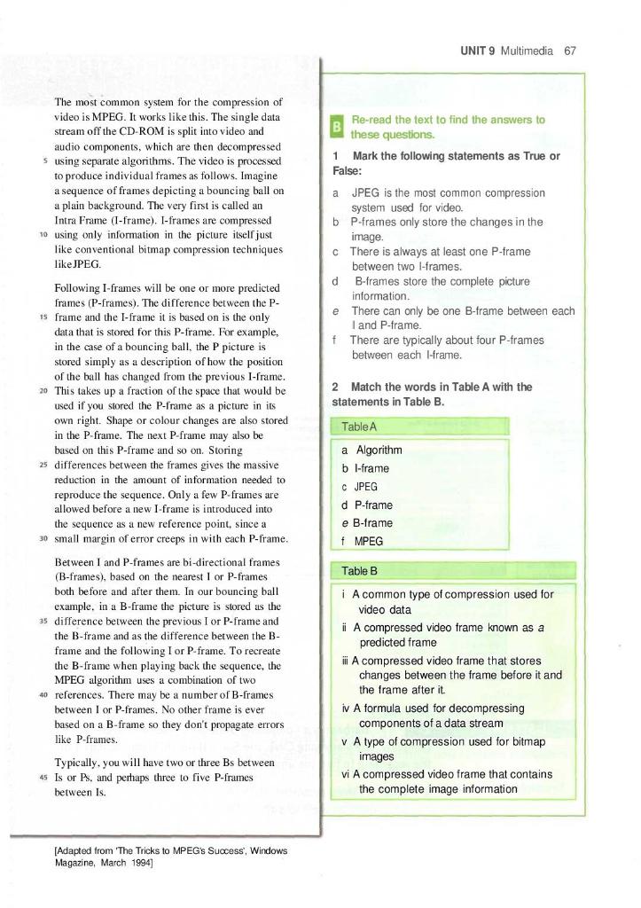 66 UNIT 9 Multimedia SPECIALIST READING Find the | Chegg.com