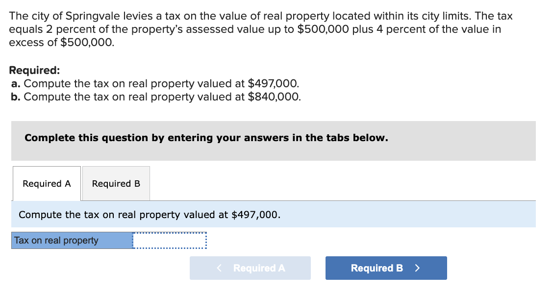 Solved The city of Springvale levies a tax on the value of
