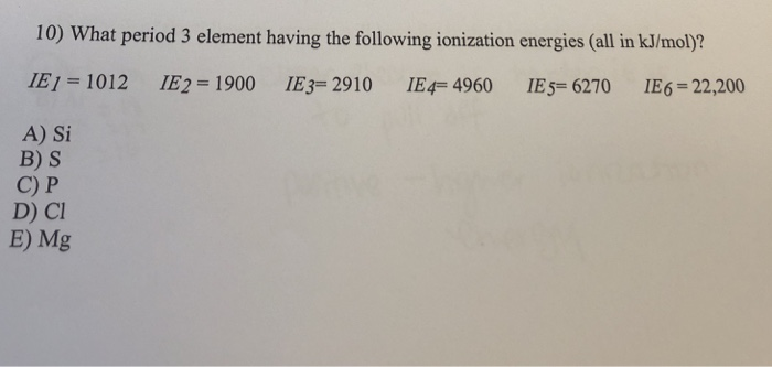 What Period 3 Element Having The Following Ionization