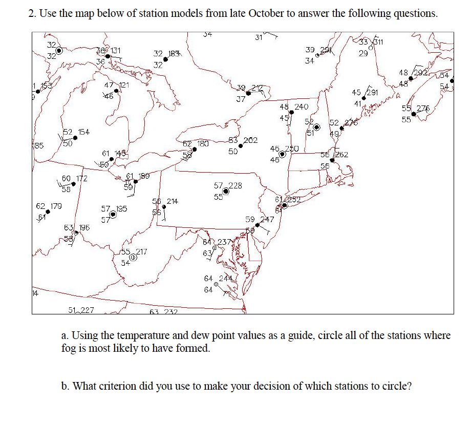 Solved 2. Use the map below of station models from late | Chegg.com