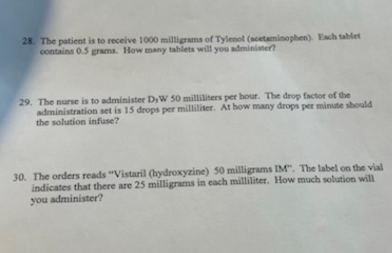 Solved 28. The patient is to receive 1000 milligrams of | Chegg.com