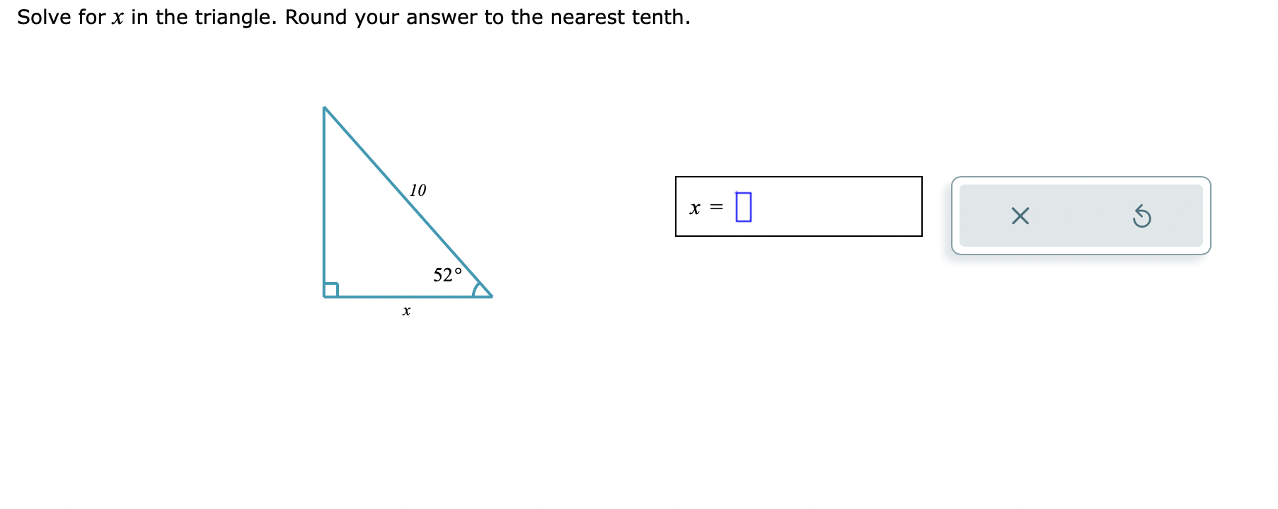 Solved Solve for x in the triangle. Round your answer to the | Chegg.com