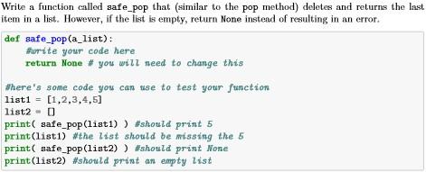 Solved Write a function called safe_pop that (similar to the | Chegg.com