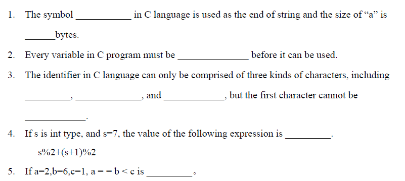 Solved 1. The symbol in C language is used as the end of | Chegg.com
