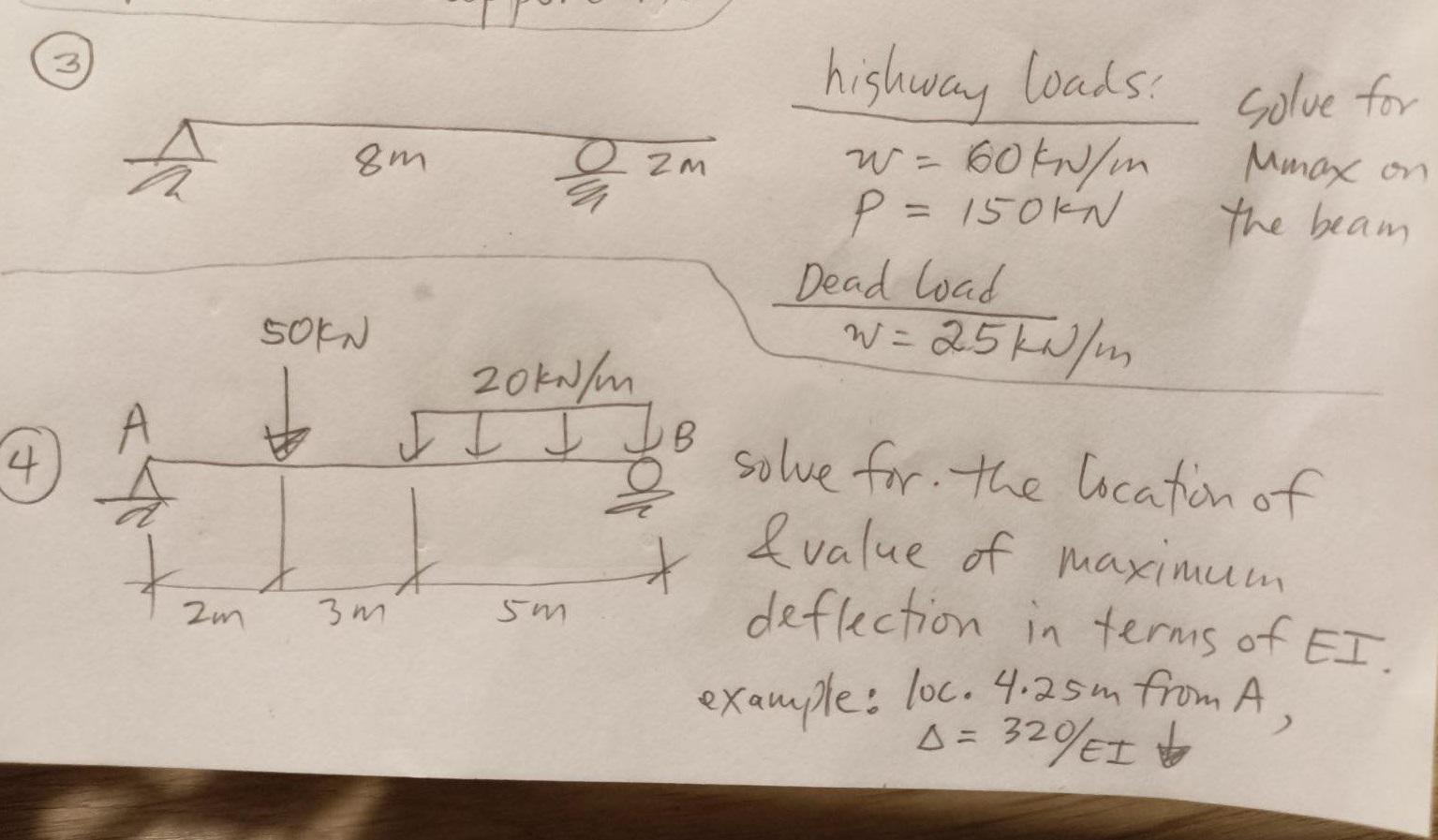 Solved 3) Highway loads : w = 60kn/m p= 150 kN Dead load: w | Chegg.com