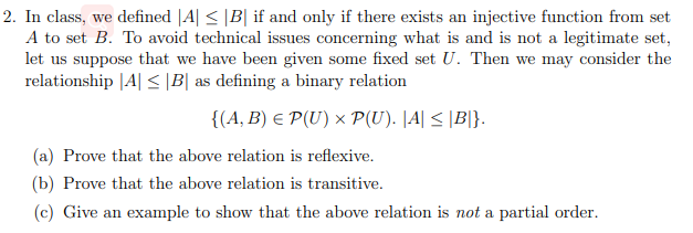 Solved 2. In Class, We Defined |A| = |B| If And Only If | Chegg.com