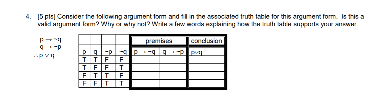 Solved 4. [5 pts] Consider the following argument form and | Chegg.com