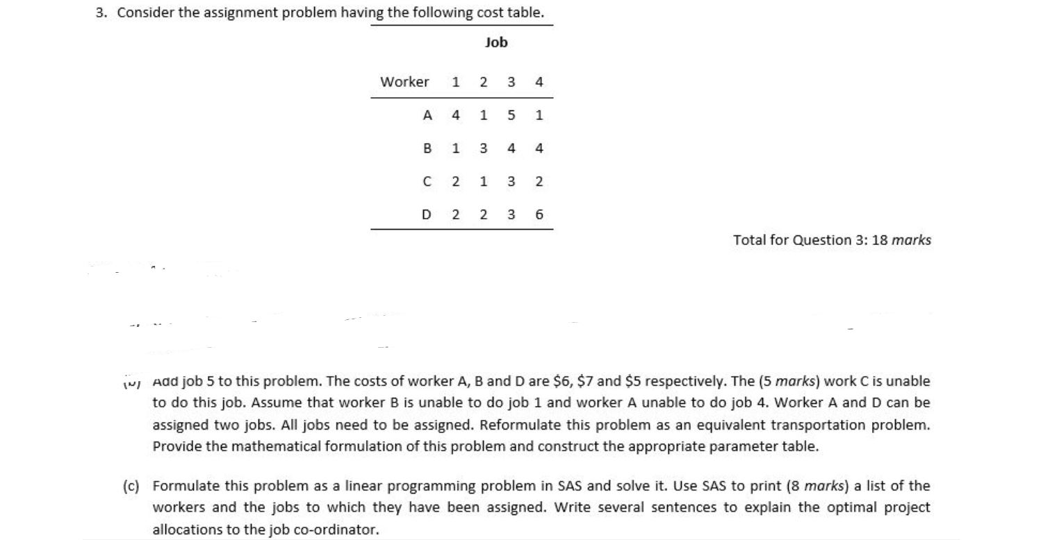 3. Consider The Assignment Problem Having The | Chegg.com