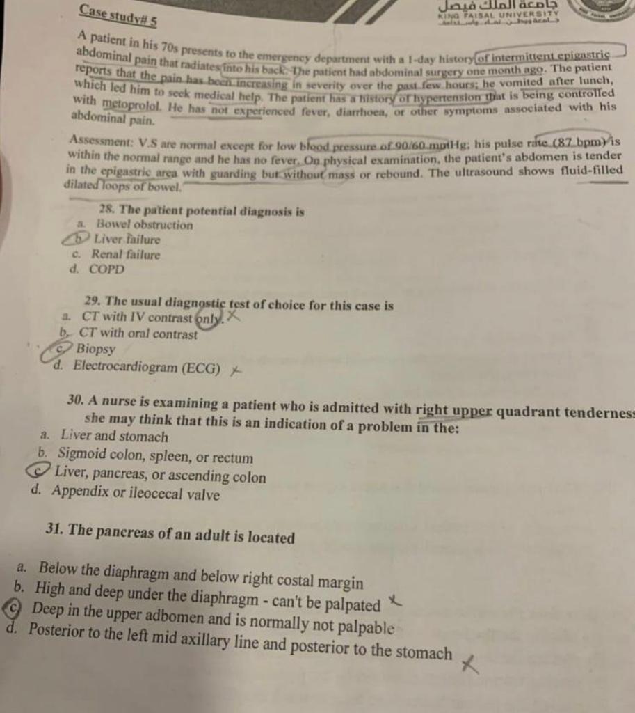 A patient in his 70 presents to the emergency department with a 1-day history of intermittent epigastric abdominal pain that