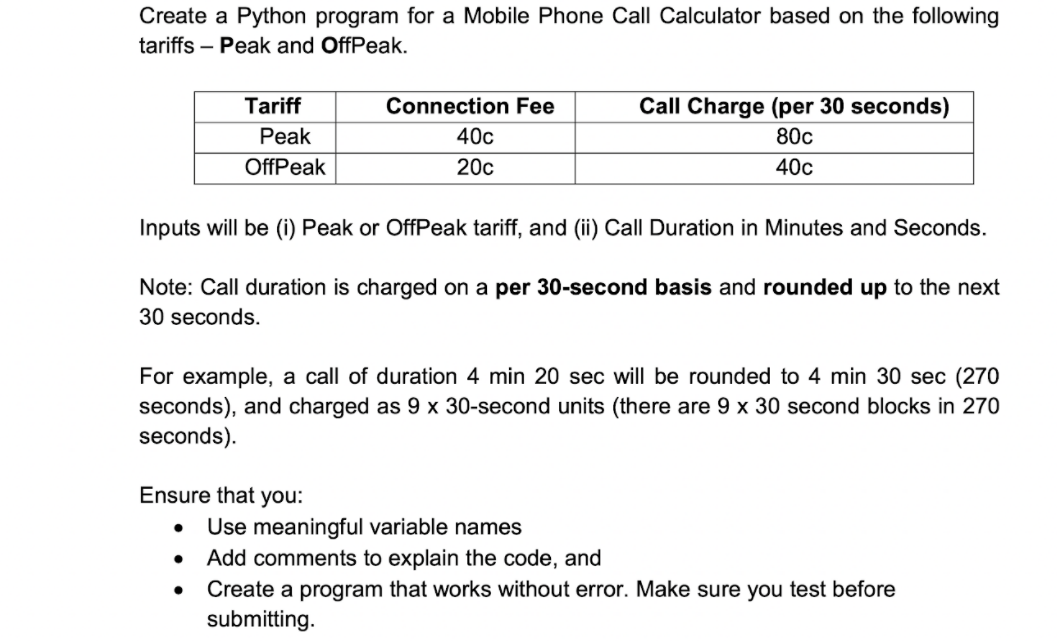 Solved Create a Python program for a Mobile Phone Call | Chegg.com
