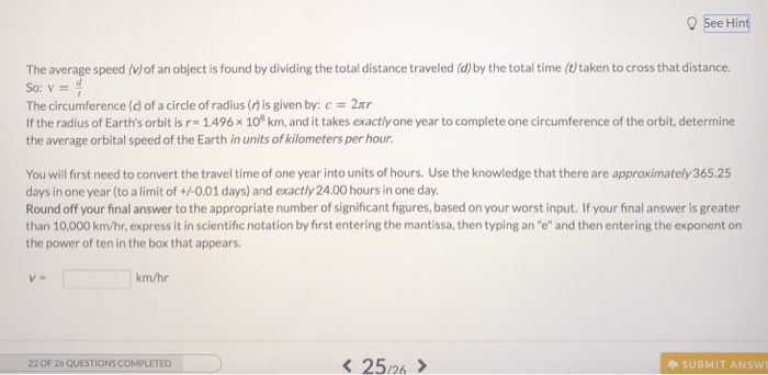 Solved See Hin The average speed ()of an object is found by | Chegg.com