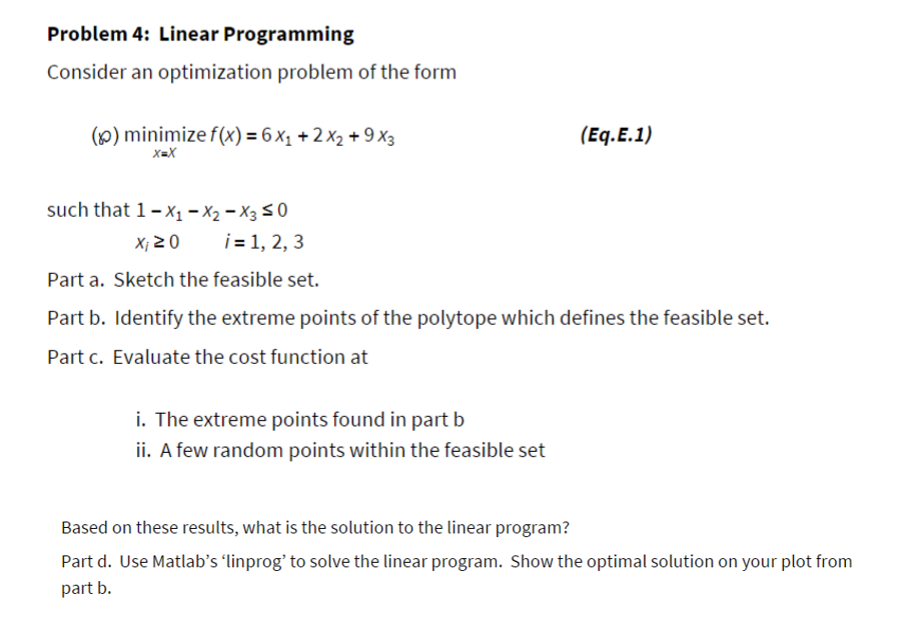 Solved Problem 4: Linear Programming Consider an | Chegg.com