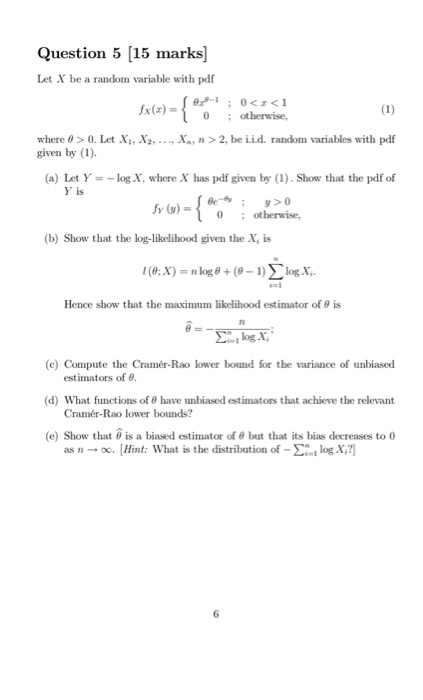 Solved Question 5 15 marks] Let X be a random variable with | Chegg.com