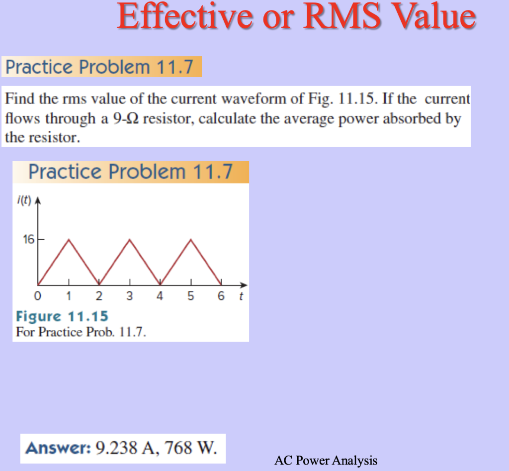 Solved Effective Or RMS Value Practice Problem 11.7 Find The | Chegg.com