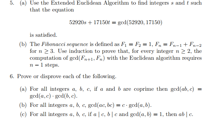 Solved 5. (a) Use the Extended Euclidean Algorithm to find | Chegg.com