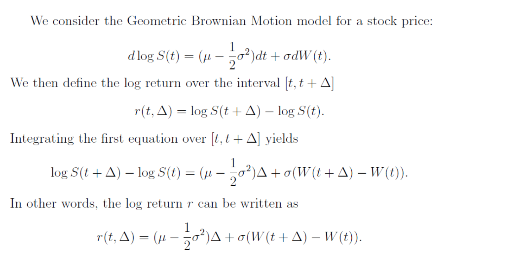 We Consider The Geometric Brownian Motion Model For A | Chegg.com