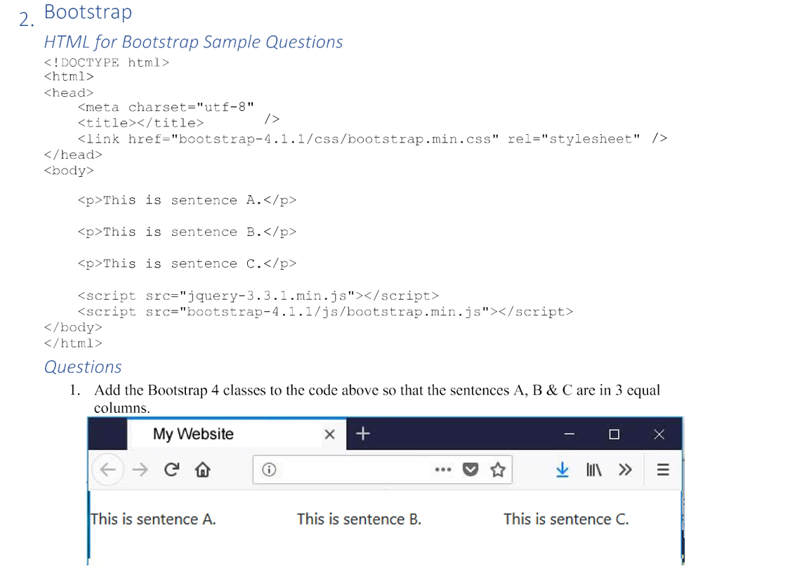 Solved 2. Bootstrap HTML for Bootstrap Sample Questions | Chegg.com