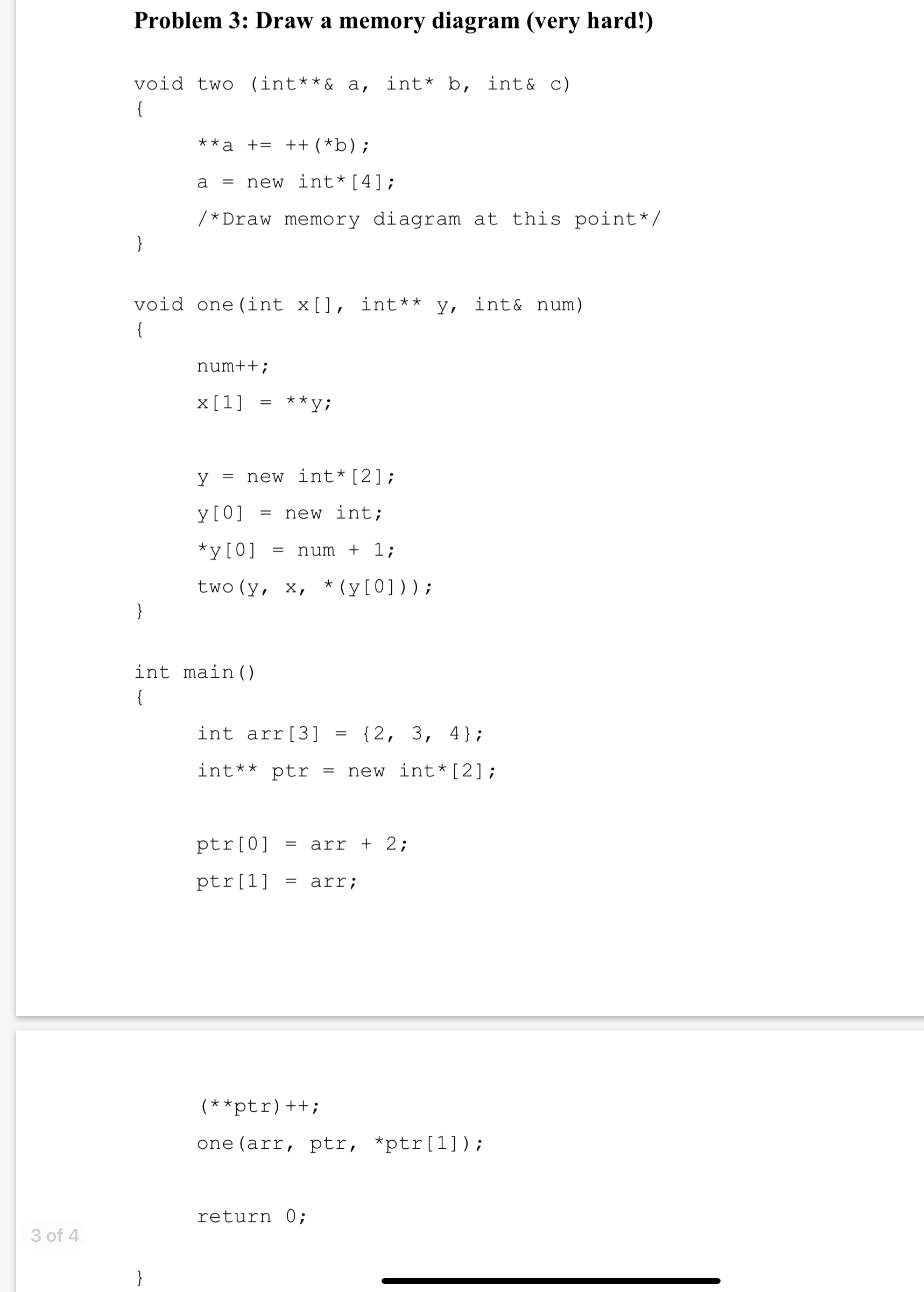 Solved Problem 3: Draw a memory diagram (very hard!) void | Chegg.com