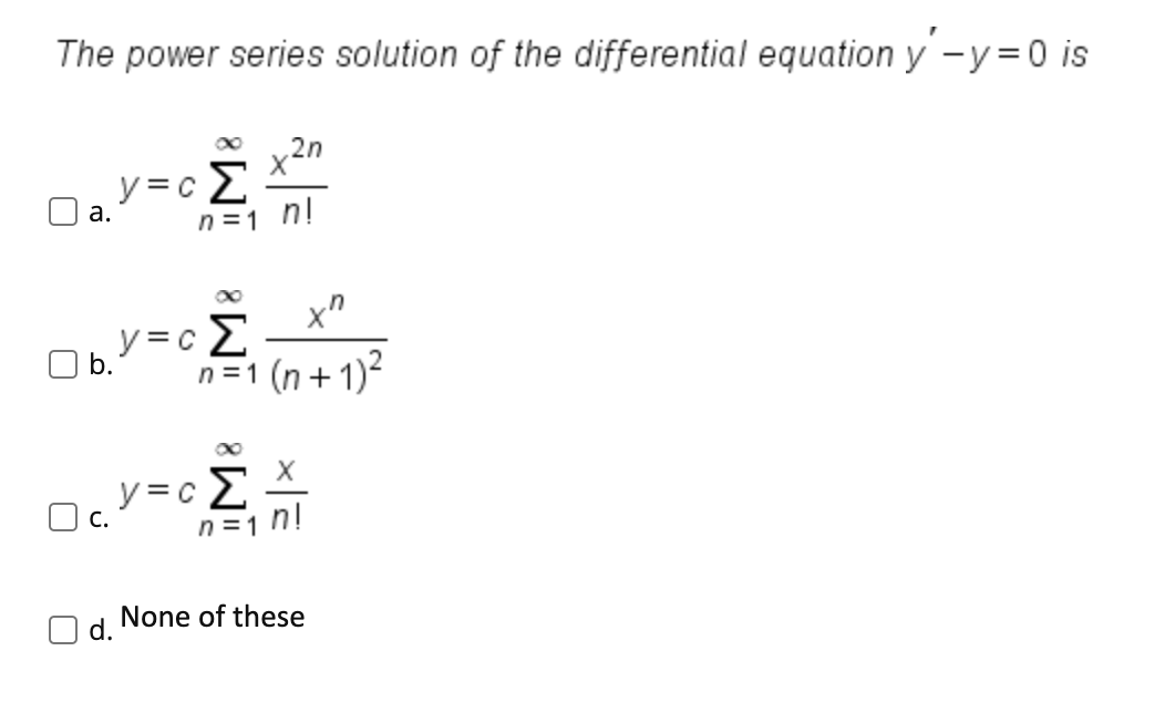 Solved The Power Series Solution Of The Differential 3566