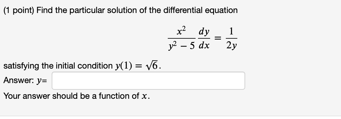 Solved (1 Point) Find The Particular Solution Of The | Chegg.com