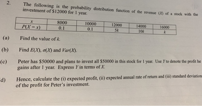 Solved 2. 2. The Following Is The Probability Distribution | Chegg.com