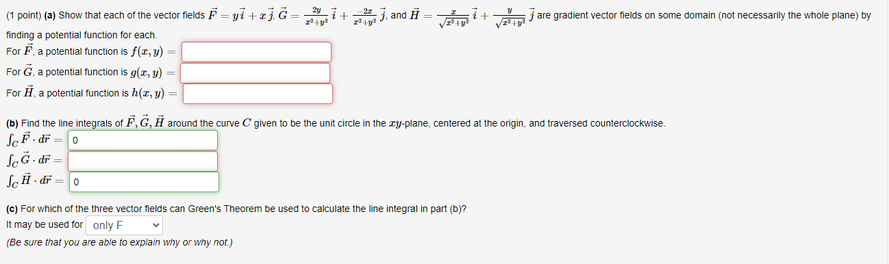 Solved 1 Point A Show That Each Of The Vector Fields Chegg Com