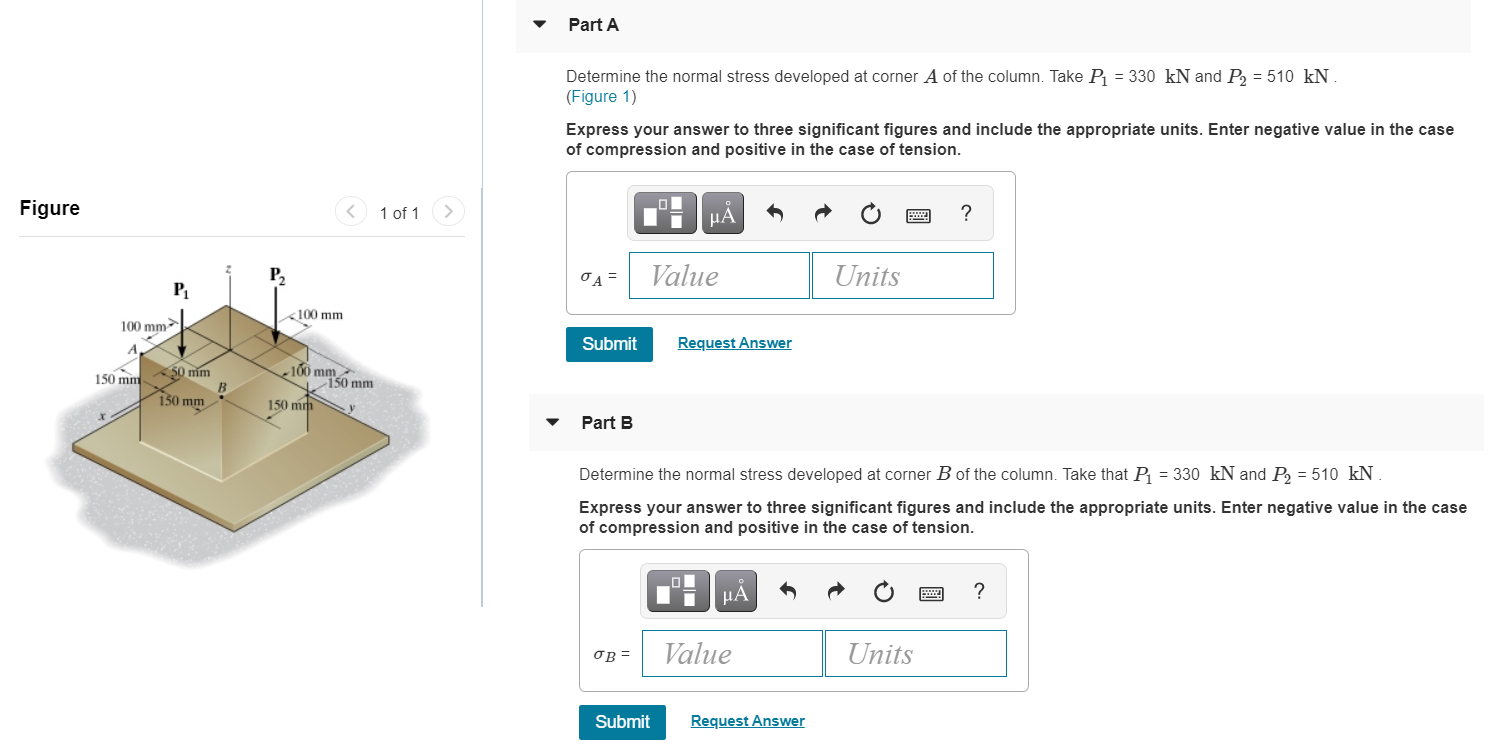 Solved Part A Determine the normal stress developed at | Chegg.com