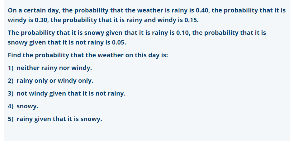 Solved On a certain day, the probability that the weather is | Chegg.com