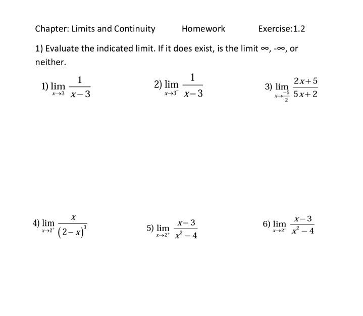 properties of limits homework 1.3