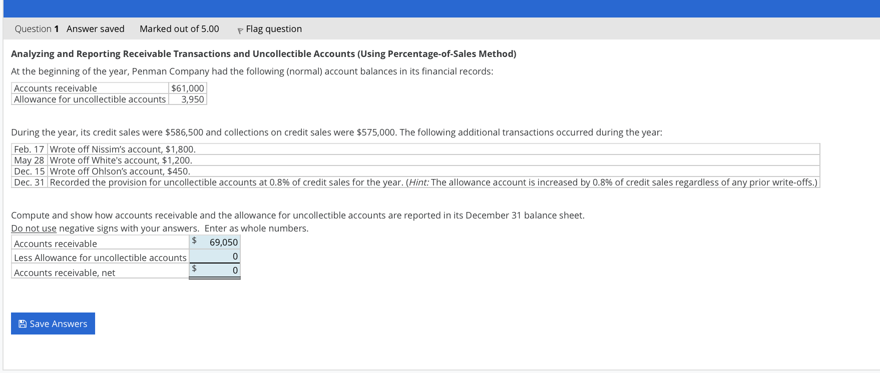 Solved Analyzing and Reporting Receivable Transactions and