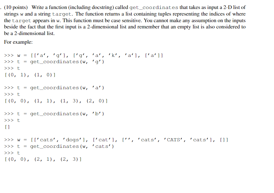 Solved . (10 points) Write a function (including docstring) | Chegg.com