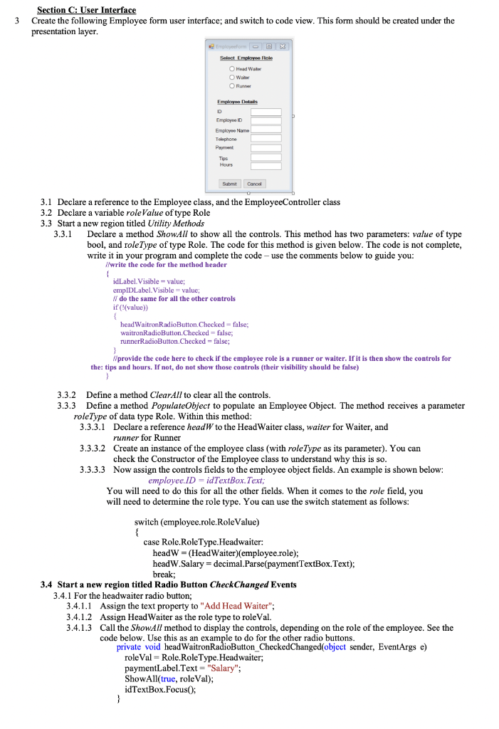 Solved Section C: User Interface 3 Create the following | Chegg.com