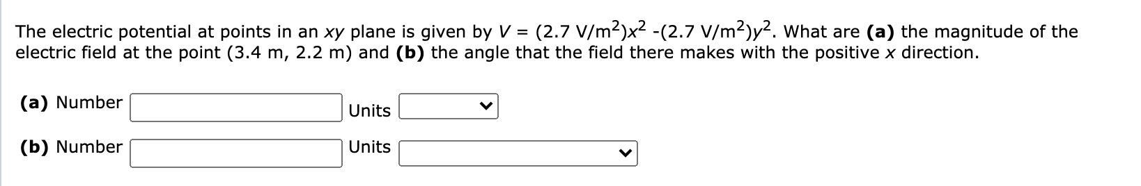 Solved The electric potential at points in an xy plane is | Chegg.com