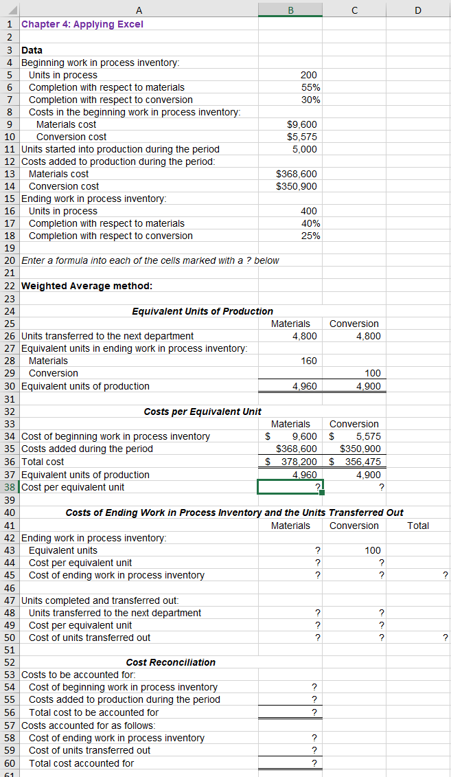 Solved B D Chapter Applying Excel Data Chegg Com