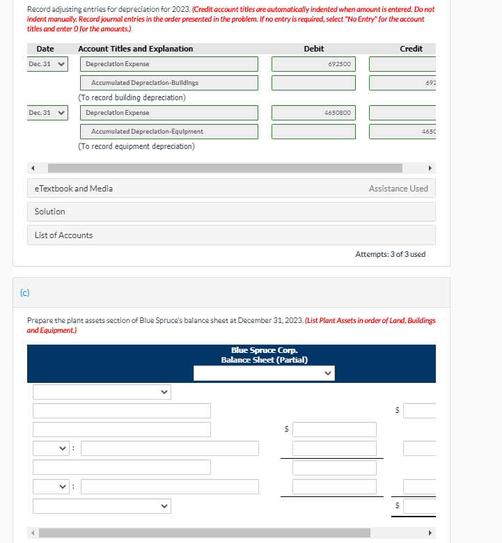 Solved Record adjusting entries for depreciation for 2023.