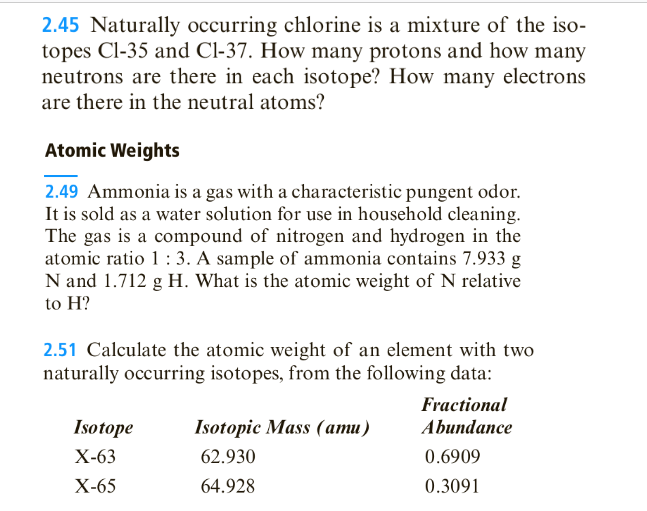 Solved 2 45 Naturally Occurring Chlorine Is A Mixture Of Chegg Com