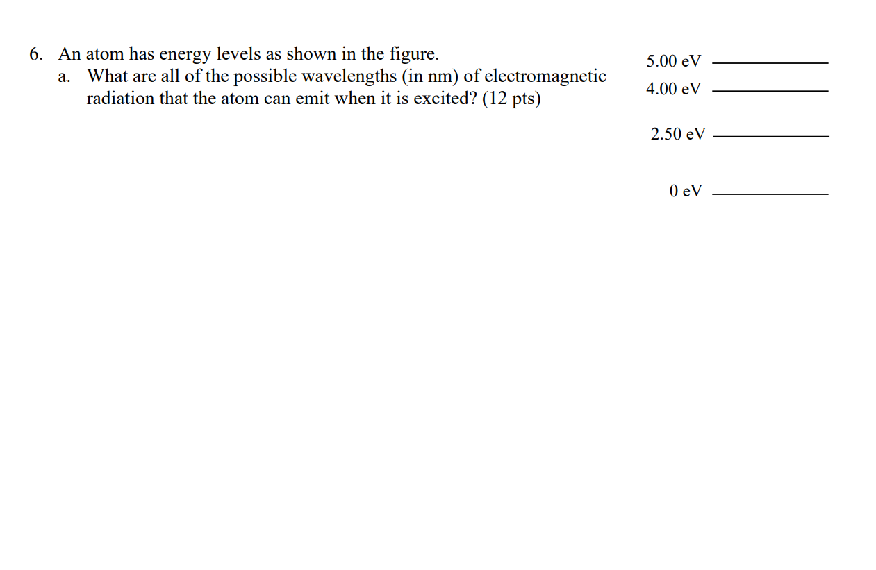 Solved 6. An atom has energy levels as shown in the figure. | Chegg.com