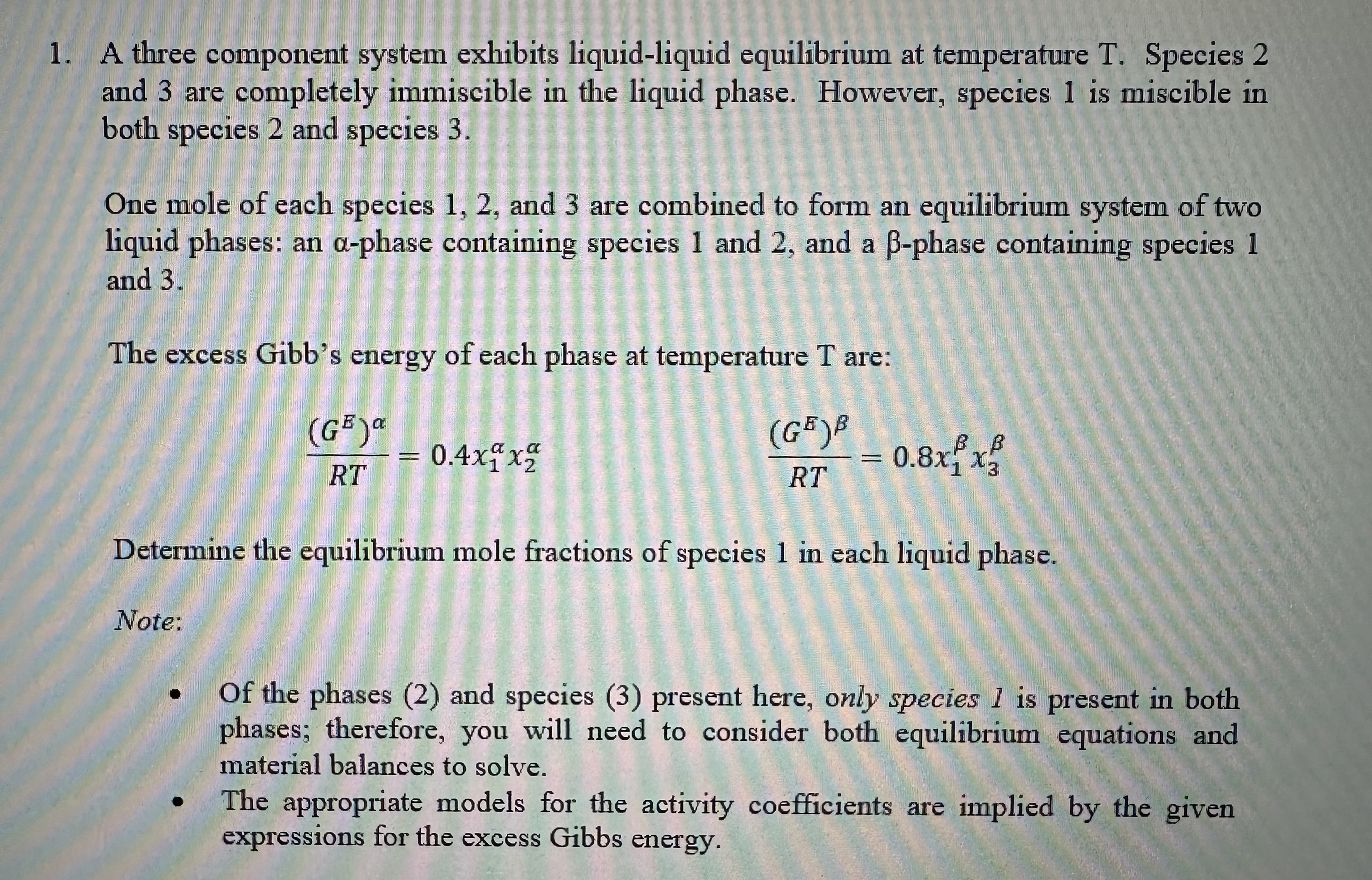 Solved A three component system exhibits liquid-liquid | Chegg.com