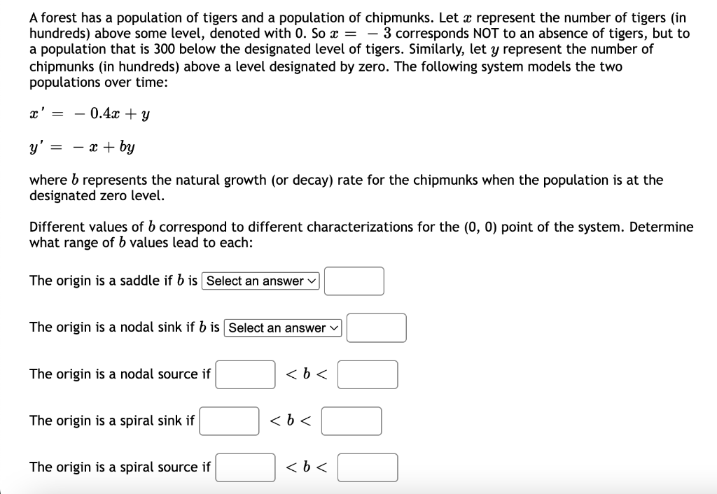 A forest has a population of tigers and a population of chipmunks. Let a represent the number of tigers (in
hundreds) above s