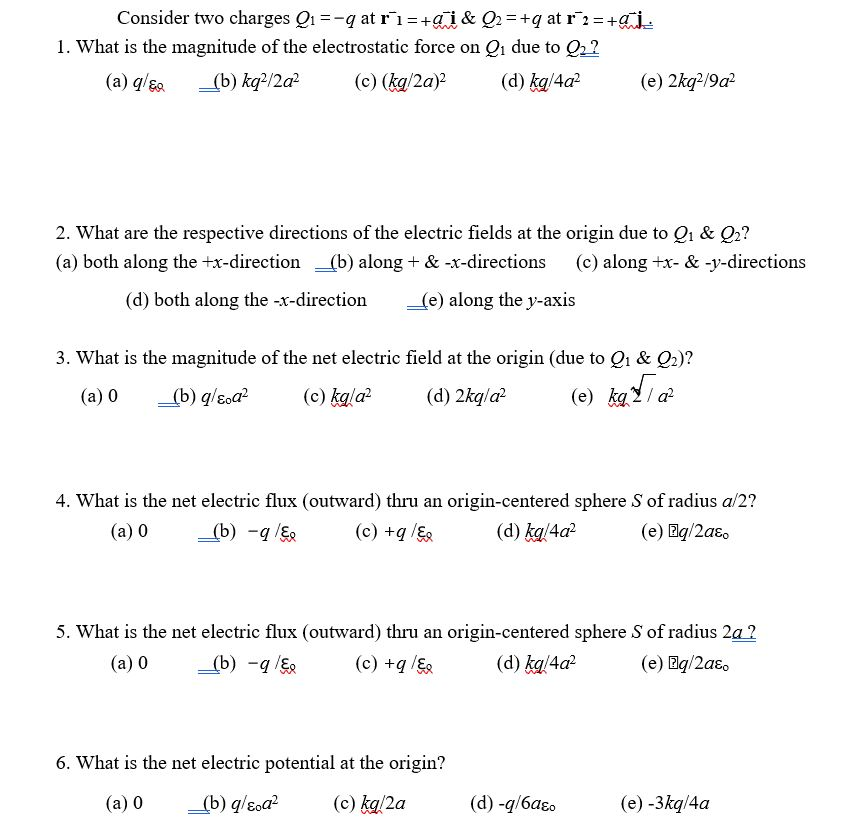 Solved Consider Two Charges Q1 Q At R Ai Q2 Q At Chegg Com