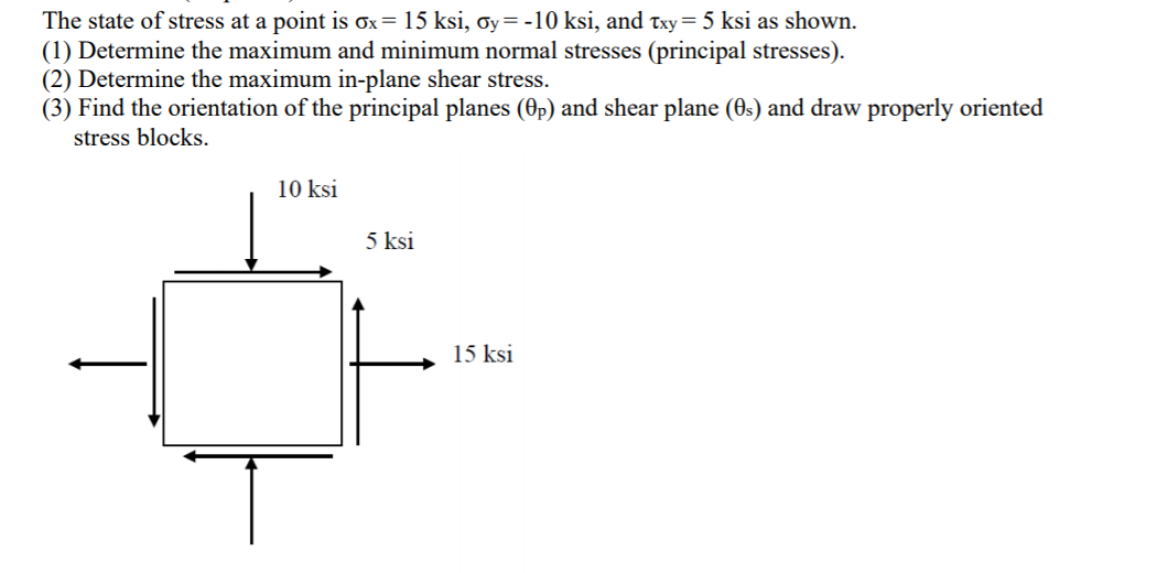 Solved The State Of Stress At A Point Is Ox= 15 Ksi, Oy=-10 | Chegg.com