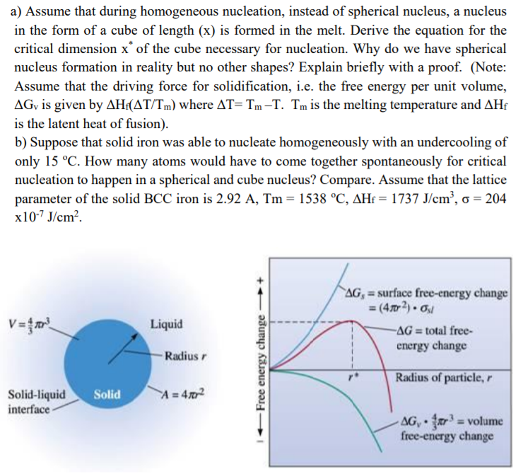 Solved A Assume That During Homogeneous Nucleation Instead Chegg Com