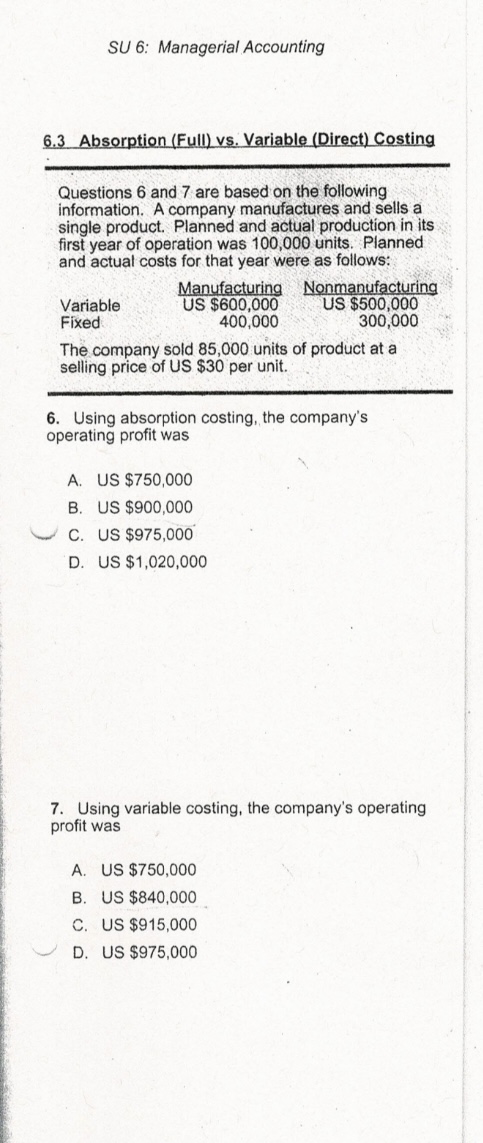 Solved SU 6: Managerial Accounting 6.3 Absorption (Full) Vs. | Chegg.com