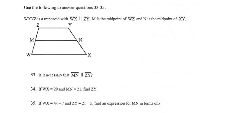 Solved Use the following to answer questions 33-35: WXYZ is | Chegg.com