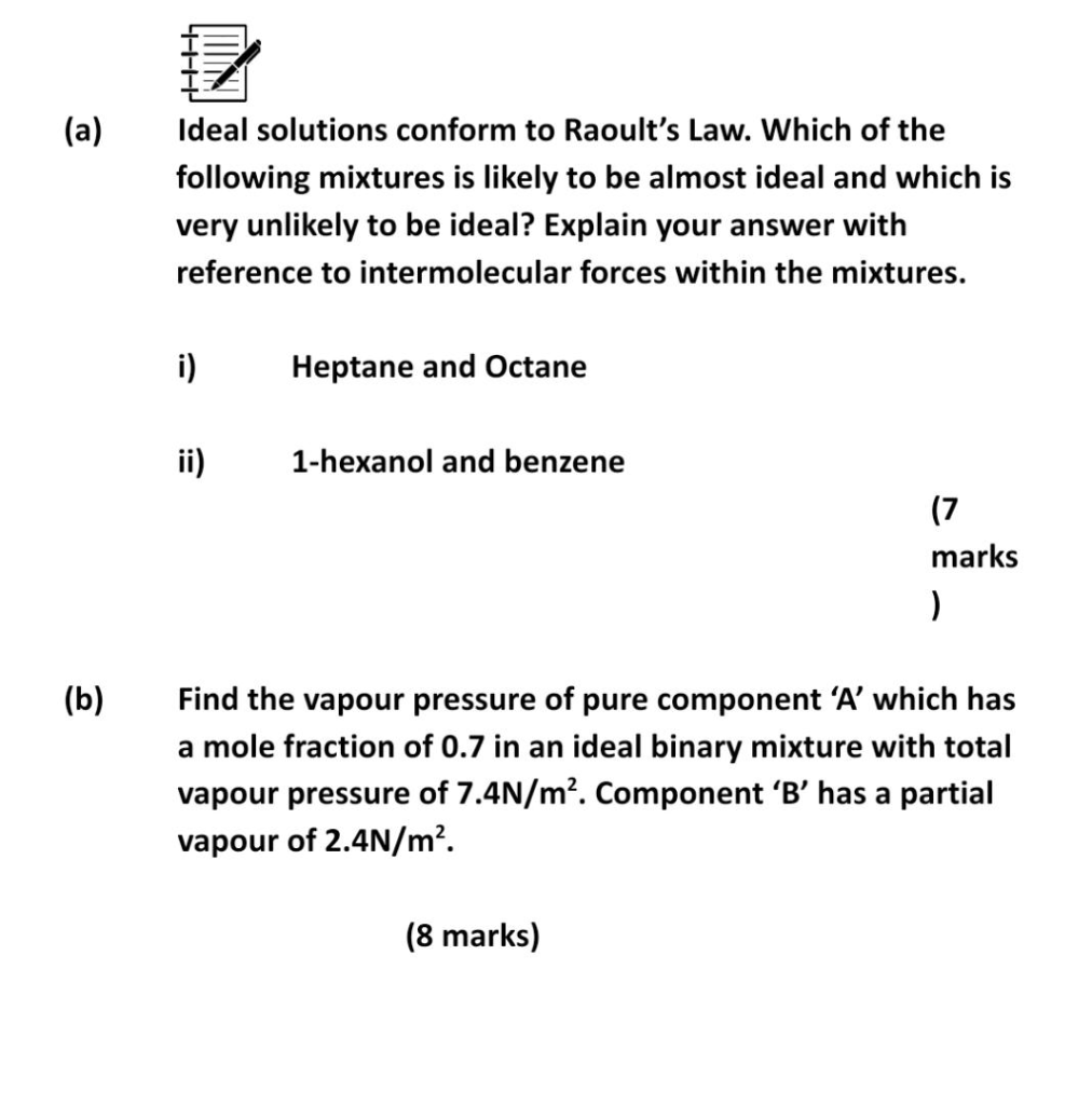 Solved (a) Ideal Solutions Conform To Raoult's Law. Which Of | Chegg.com